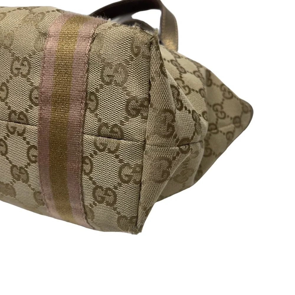 Gucci Handbag Tote Purse Sherry GG Canvas Beige Gold - Picture 9 of 12